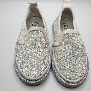 Cat and Jack White Glitter Sparkly Girls Toddler Size 5 Slip-On Shoes